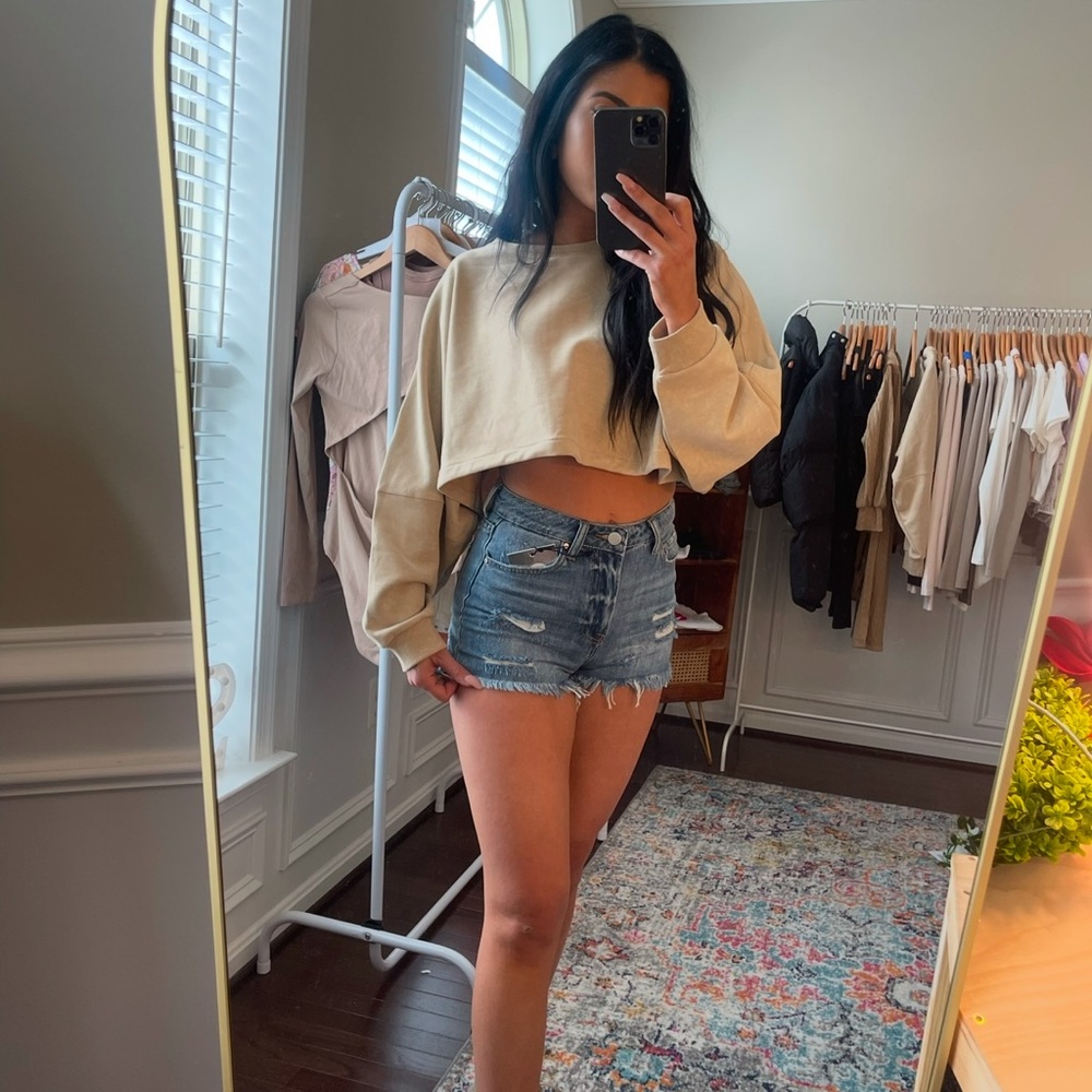 Tan Cropped Crew Neck